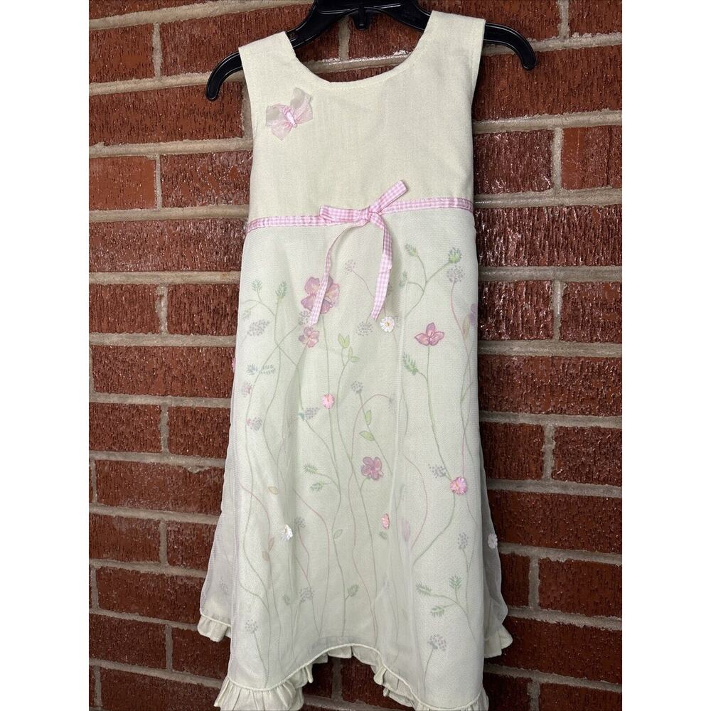 Vintage Thomas Girls Dress Floral Sheer Green 5